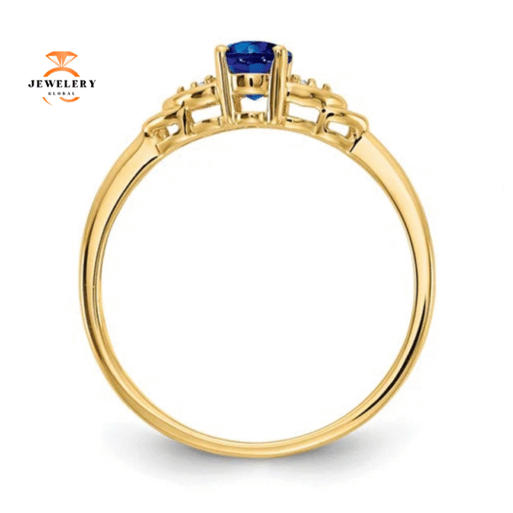 14KT OVAL SAPPHIRE & DIAMOND 3 STONE RING - Image 3