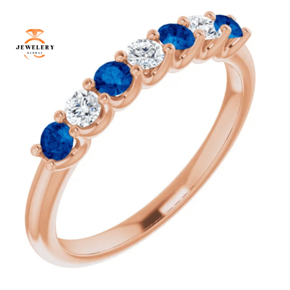 14KT GOLD 0.32 CTW BLUE SAPPHIRE & 0.18 CTW DIAMOND 7 STONE BAND