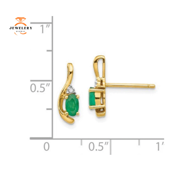 14KT GOLD EMERALD AND DIAMOND EARRINGS - Image 4