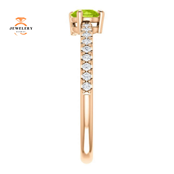 14KT GOLD PEAR SHAPE PERIDOT & 1/6 CTW DIAMOND STACKABLE RING - Image 4