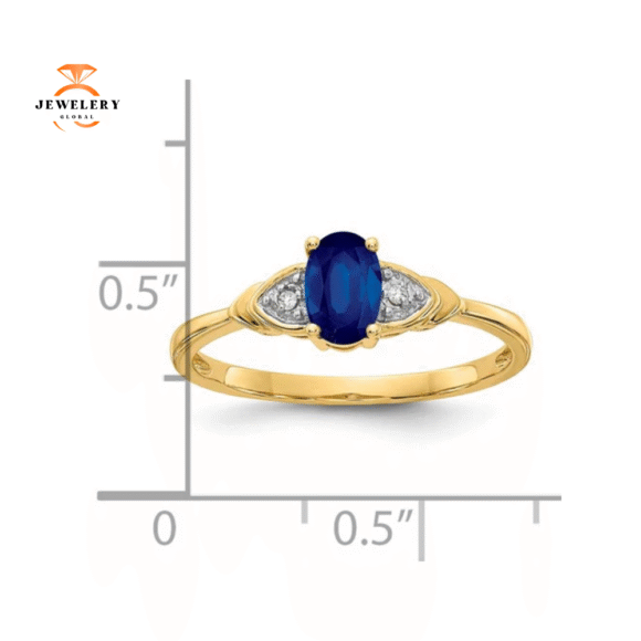 14KT OVAL SAPPHIRE & DIAMOND 3 STONE RING - Image 2