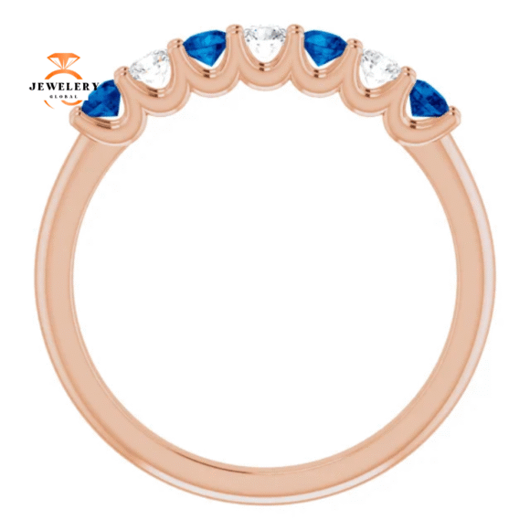 14KT GOLD 0.32 CTW BLUE SAPPHIRE & 0.18 CTW DIAMOND 7 STONE BAND - Image 2