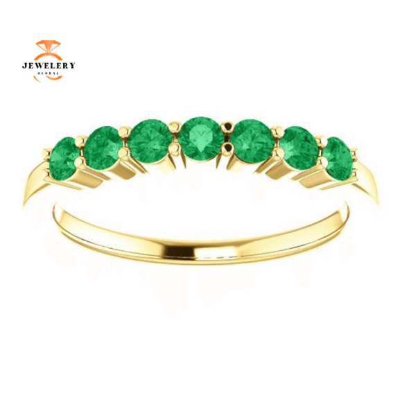 14KT GOLD 0.42 CTW EMERALD SHARED PRONG 7 STONE RING - Image 14