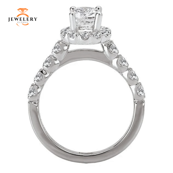 14KT 3/4 CTW Diamond Oval Halo Setting for 1 CT Oval - Image 4