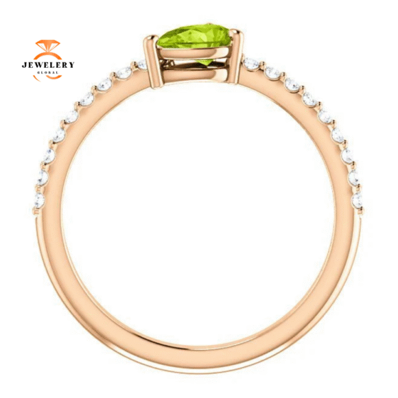 14KT GOLD PEAR SHAPE PERIDOT & 1/6 CTW DIAMOND STACKABLE RING - Image 5