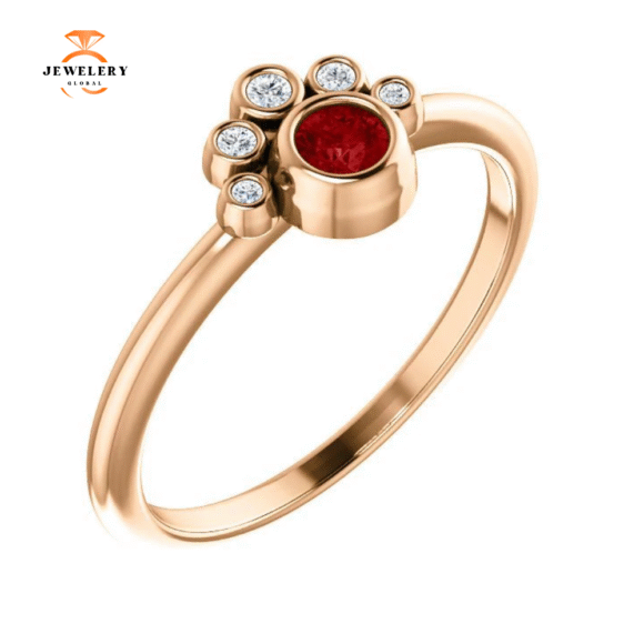 14KT GOLD 0.16 CT RUBY & 0.04 CTW DIAMOND BEZEL-SET STACKABLE RING