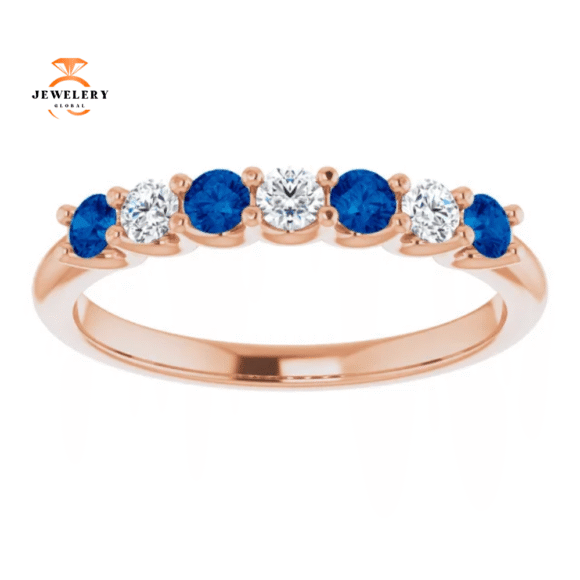 14KT GOLD 0.32 CTW BLUE SAPPHIRE & 0.18 CTW DIAMOND 7 STONE BAND - Image 3