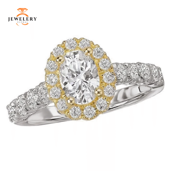 14KT 3/4 CTW Diamond Oval Halo Setting for 1 CT Oval - Image 5