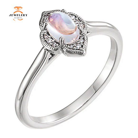 14KT GOLD .60 CT MOONSTONE & .03 CTW DIAMOND CLOVER RING - Image 3