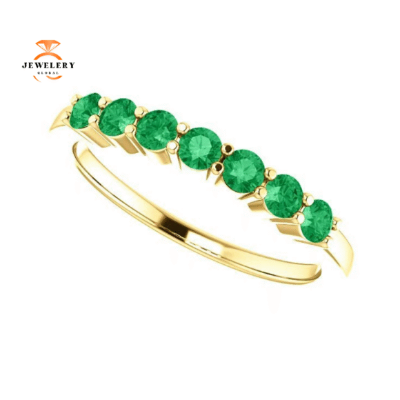 14KT GOLD 0.42 CTW EMERALD SHARED PRONG 7 STONE RING - Image 16