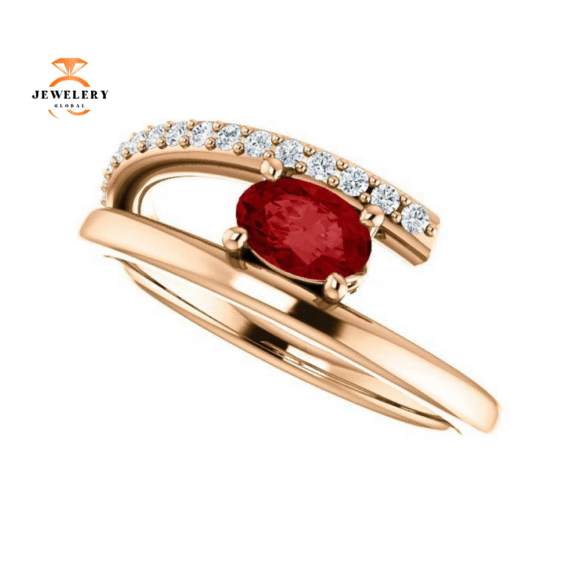 14KT GOLD 0.60 CT RUBY & 1/8 CTW DIAMOND BYPASS RING - Image 2