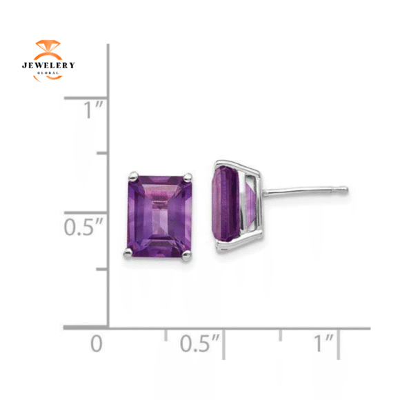 14KT GOLD EMERALD CUT AMETHYST EARRINGS - Image 2