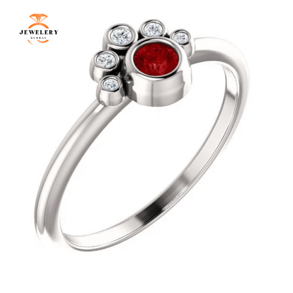 14KT GOLD 0.16 CT RUBY & 0.04 CTW DIAMOND BEZEL-SET STACKABLE RING - Image 5