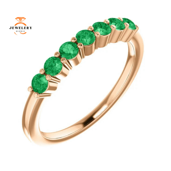 14KT GOLD 0.42 CTW EMERALD SHARED PRONG 7 STONE RING - Image 7