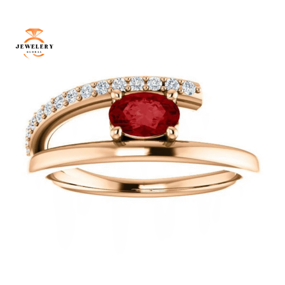 14KT GOLD 0.60 CT RUBY & 1/8 CTW DIAMOND BYPASS RING - Image 3