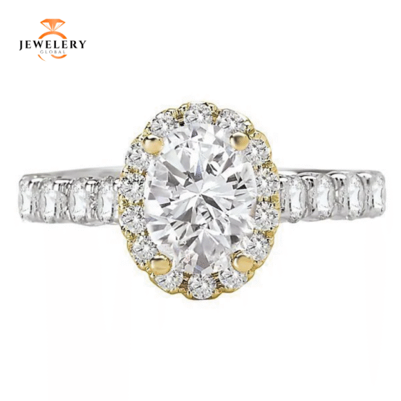 14KT 3/4 CTW Diamond Oval Halo Setting for 1 CT Oval - Image 6