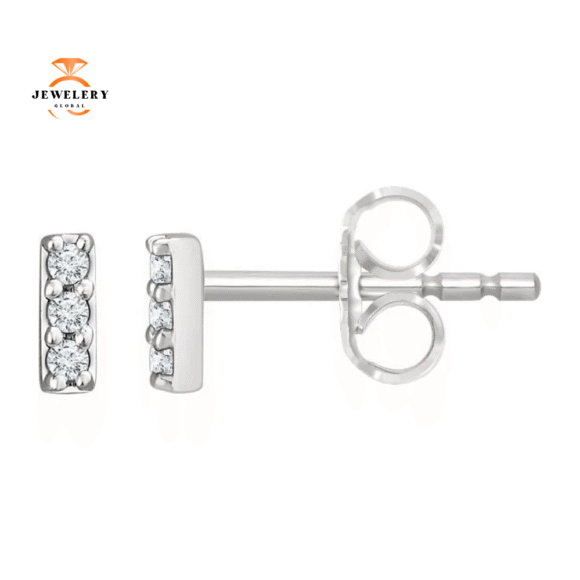 14KT GOLD 1/20 CTW DIAMOND PETITE BAR EARRINGS