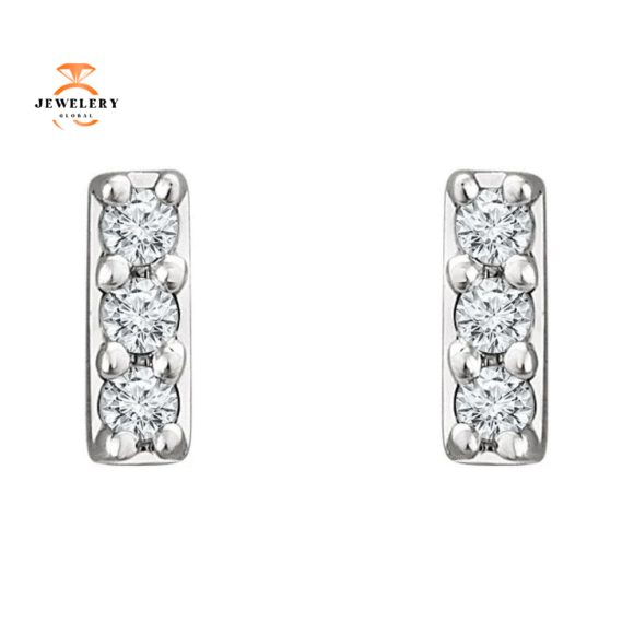 14KT GOLD 1/20 CTW DIAMOND PETITE BAR EARRINGS - Image 2