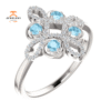 14KT GOLD AQUAMARINE & DIAMOND CLOVER RING