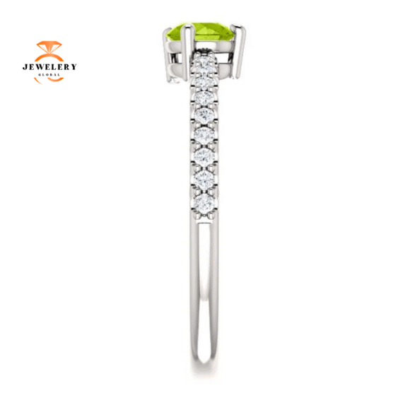 14KT GOLD PEAR SHAPE PERIDOT & 1/6 CTW DIAMOND STACKABLE RING - Image 8
