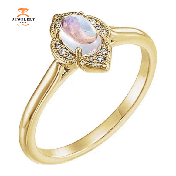 14KT GOLD .60 CT MOONSTONE & .03 CTW DIAMOND CLOVER RING - Image 5