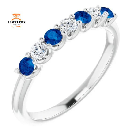 14KT GOLD 0.32 CTW BLUE SAPPHIRE & 0.18 CTW DIAMOND 7 STONE BAND - Image 11