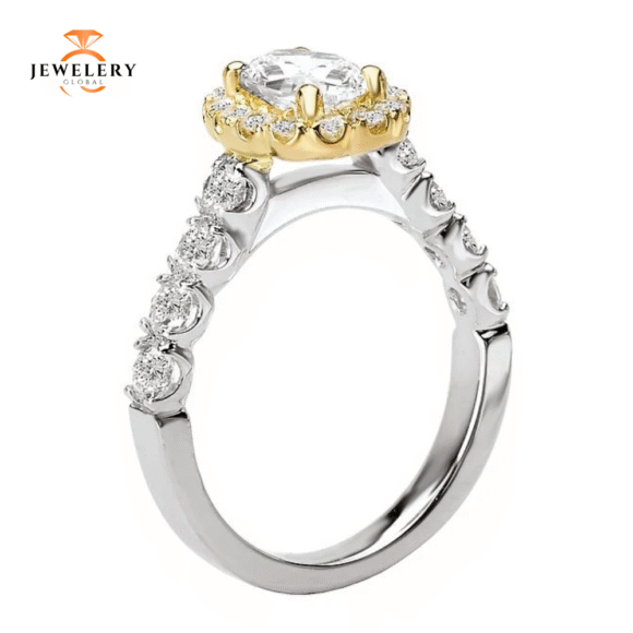 14KT 3/4 CTW Diamond Oval Halo Setting for 1 CT Oval - Image 8