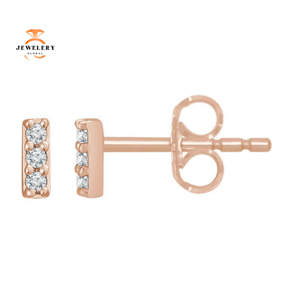 14KT GOLD 1/20 CTW DIAMOND PETITE BAR EARRINGS - Image 3