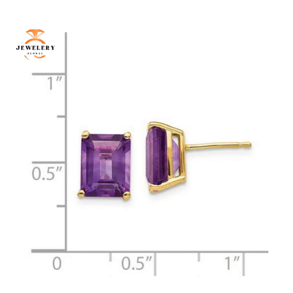 14KT GOLD EMERALD CUT AMETHYST EARRINGS - Image 4