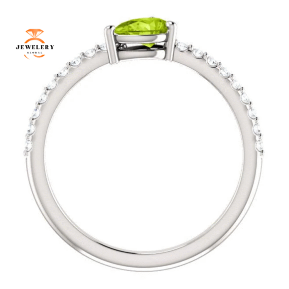 14KT GOLD PEAR SHAPE PERIDOT & 1/6 CTW DIAMOND STACKABLE RING - Image 9