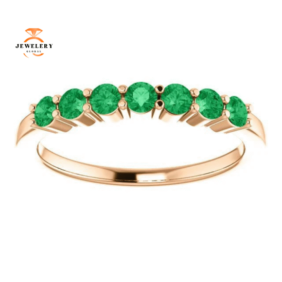 14KT GOLD 0.42 CTW EMERALD SHARED PRONG 7 STONE RING - Image 9