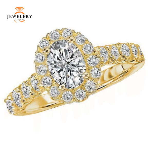 14KT 3/4 CTW Diamond Oval Halo Setting for 1 CT Oval - Image 9