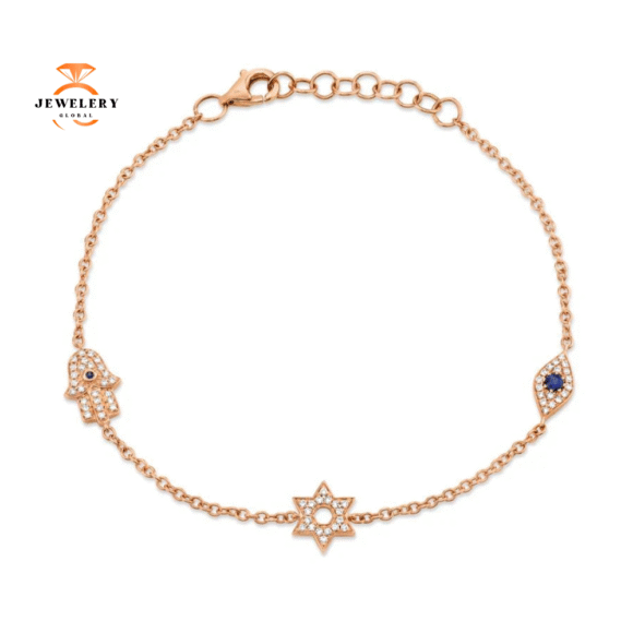 14KT GOLD SAPPHIRE & DIAMOND HAMSA STAR EYE BRACELET