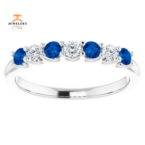 14KT GOLD 0.32 CTW BLUE SAPPHIRE & 0.18 CTW DIAMOND 7 STONE BAND - Image 13
