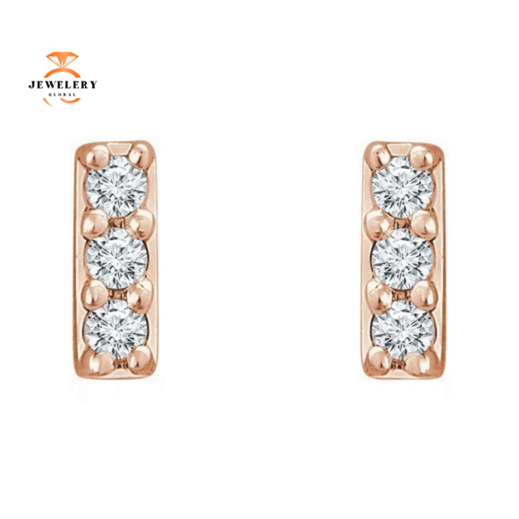 14KT GOLD 1/20 CTW DIAMOND PETITE BAR EARRINGS - Image 4