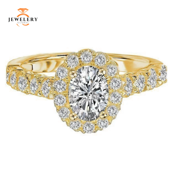 14KT 3/4 CTW Diamond Oval Halo Setting for 1 CT Oval - Image 10
