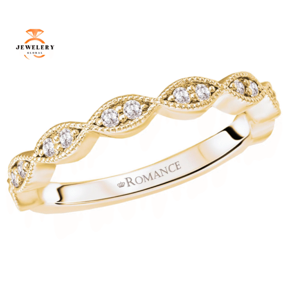 14KT GOLD 1/5 CTW ROUND DIAMOND PINCHED MILGRAIN BAND - Image 2