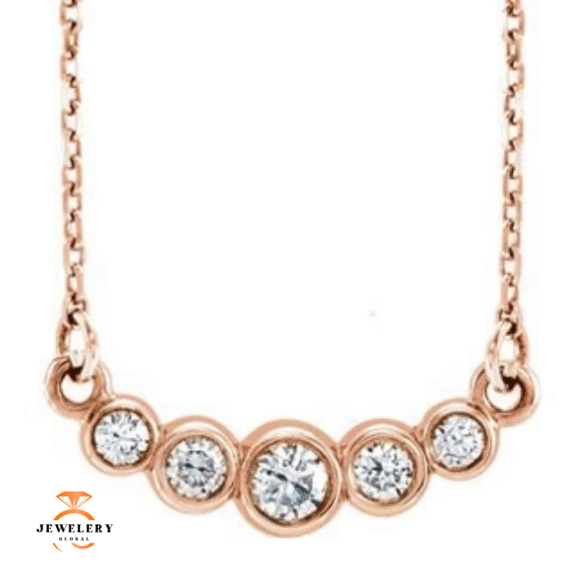 14KT GOLD GRADUATED BEZEL SET 0.16 CTW DIAMOND NECKLACE - Image 3
