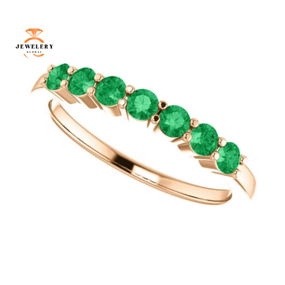 14KT GOLD 0.42 CTW EMERALD SHARED PRONG 7 STONE RING - Image 11