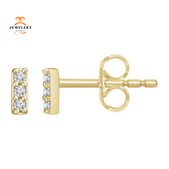 14KT GOLD 1/20 CTW DIAMOND PETITE BAR EARRINGS - Image 5