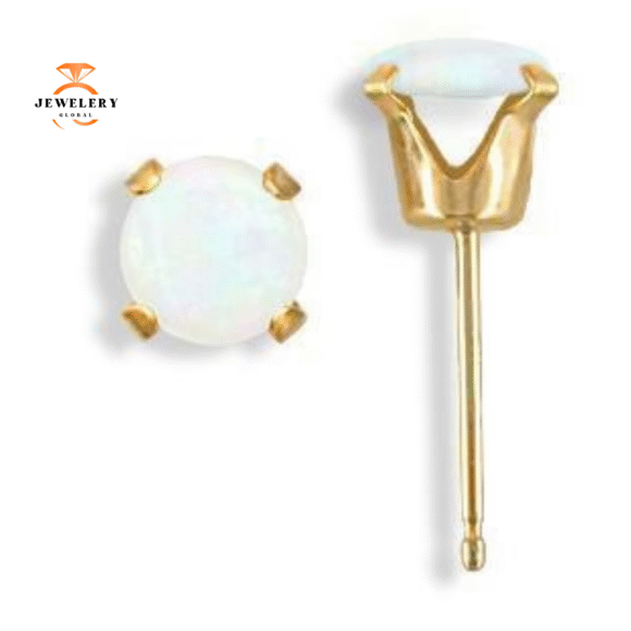 14KT YELLOW GOLD ROUND OPAL EARRINGS
