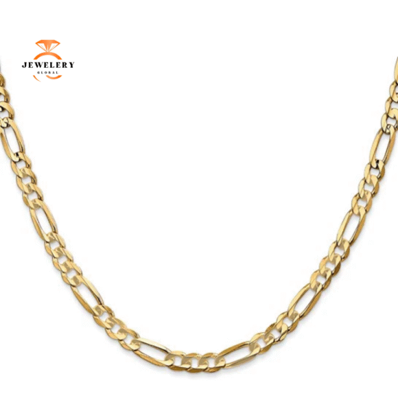 14KT YELLOW SOLID GOLD 4.5MM CONCAVE OPEN FIGARO CHAIN NECKLACE - 5 LENGTHS