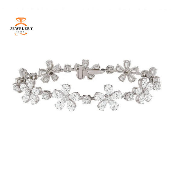 18KT White Gold 14.25 CTW Diamond Flower Bracelet