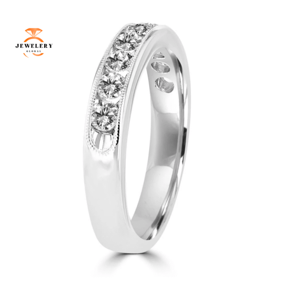 14KT White Gold 3/4 CTW Diamond Channel Set Milgrain Band - Image 2
