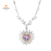 JULEVE 5.13 CTW PINK SAPPHIRE & 3.80 CTW DIAMOND DOUBLE HALO NECKLACE