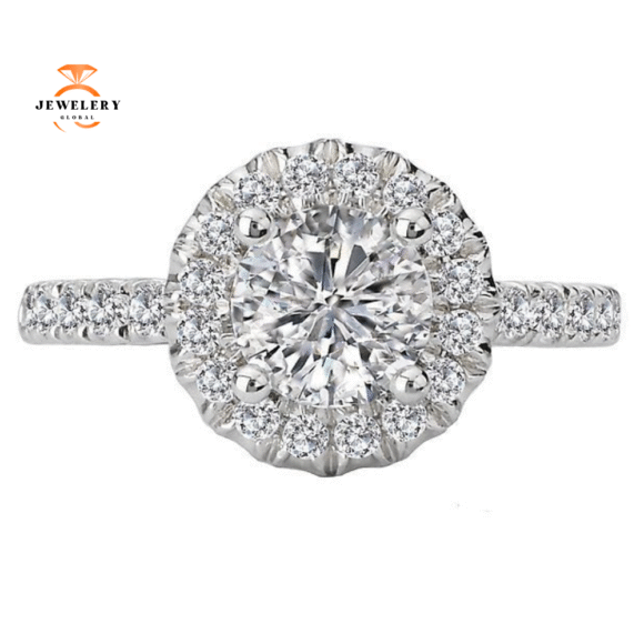 14KT WHITE GOLD 5/8 CTW DIAMOND ROUND HALO SETTING FOR 1 CT ROUND - Image 3