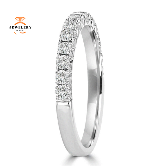 14KT WHITE GOLD 1/2 CTW ROUND DIAMOND FRENCH PAVE SET BAND - Image 2