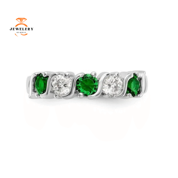 14KT WHITE GOLD DIAMOND WITH EMERALD BAND - Image 2