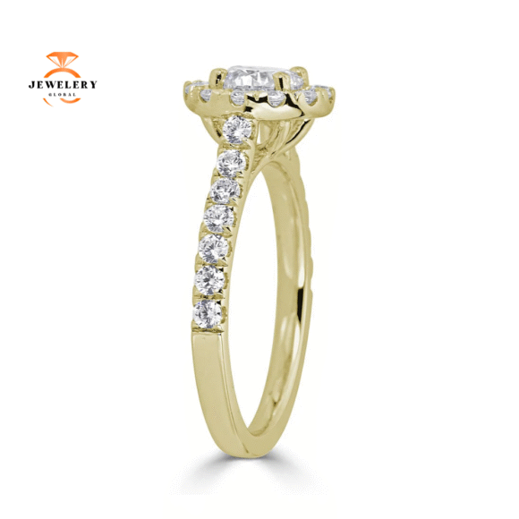 JULEVE 14KT GOLD 1.50 CTW DIAMOND ROUND HALO CATHEDRAL RING - Image 6