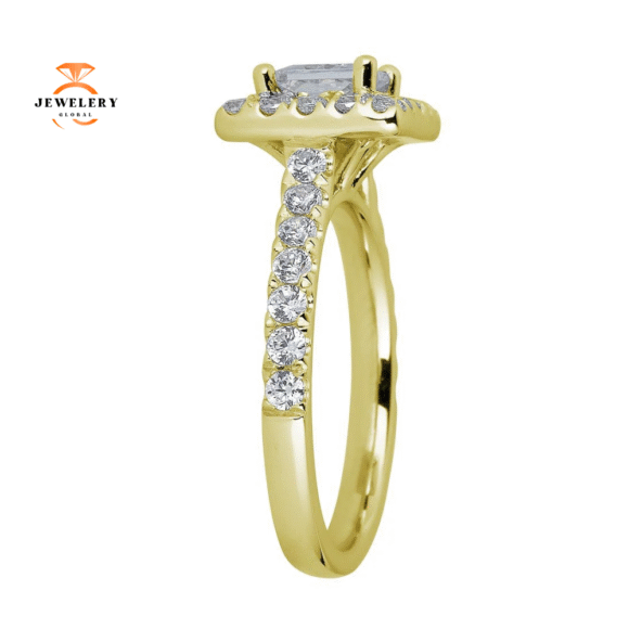 JULEVE 14KT GOLD 1.50 CTW DIAMOND SQUARE HALO CATHEDRAL RING - Image 2